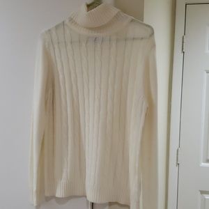 Ladies cream color cable knit turtleneck